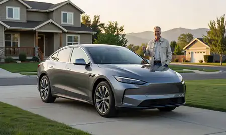 Car delivered to a driveway in Boulder, Colorado, United States