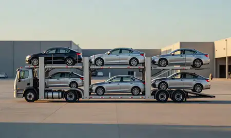 Car transporter parked in an industrial area of Boulder, Colorado, United States