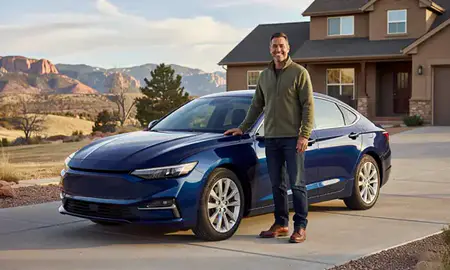 Customer with their delivered car in Castle Rock, Colorado, United States