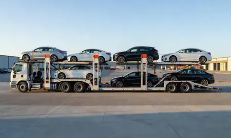 Car transporter parked in an industrial area of Castle Rock, Colorado, United States