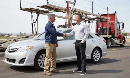 Vehicle owner beside their delivered car in Centennial, Colorado, United States