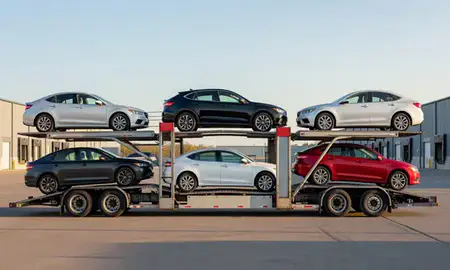 Car transporter parked in an industrial area of Centennial, Colorado, United States