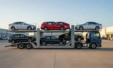 Car transporter parked in an industrial area of Colorado Springs, Colorado, United States