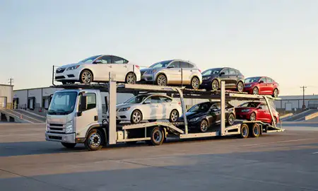 Car transporter loaded with vehicles in Colorado Springs, Colorado, United States