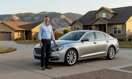 Customer with their delivered car in Dakota Ridge, Colorado, United States