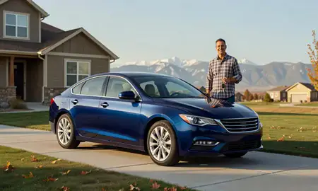 Car delivered to a driveway in Dakota Ridge, Colorado, United States