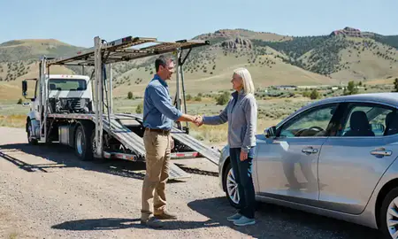 Vehicle owner beside their delivered car in Dakota Ridge, Colorado, United States