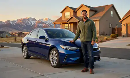 Customer with their delivered car in Denver, Colorado, United States