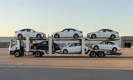 Car transporter parked in an industrial area of Denver, Colorado, United States