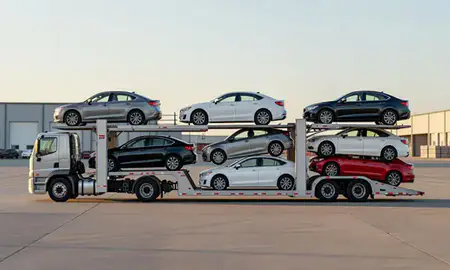 Car transporter parked in an industrial area of Englewood, Colorado, United States