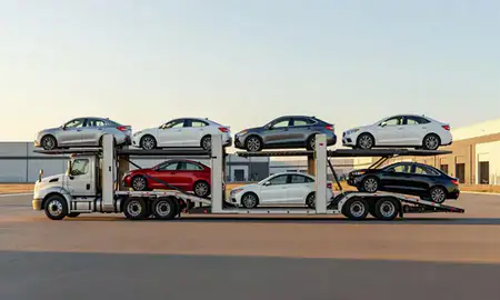 Car transporter parked in an industrial area of Fort Collins, Colorado, United States