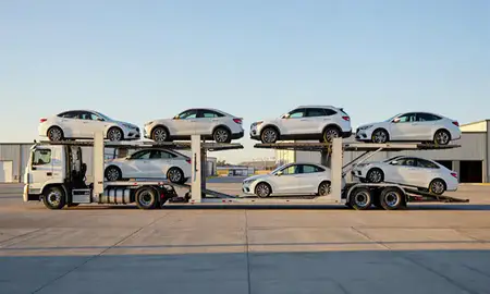 Car transporter parked in an industrial area of Grand Junction, Colorado, United States