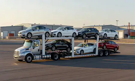 Car transporter loaded with vehicles in Grand Junction, Colorado, United States
