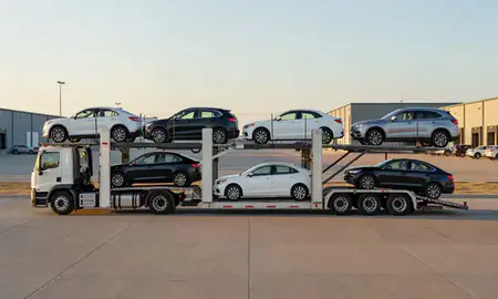 Car transporter parked in an industrial area of Greeley, Colorado, United States