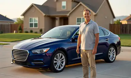 Car delivered to a driveway in Highlands Ranch, Colorado, United States