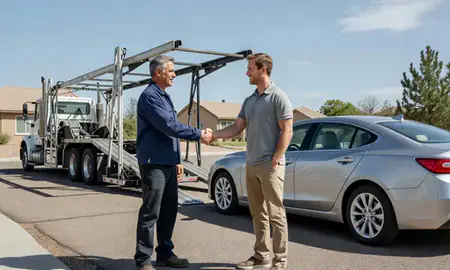 Vehicle owner beside their delivered car in Highlands Ranch, Colorado, United States