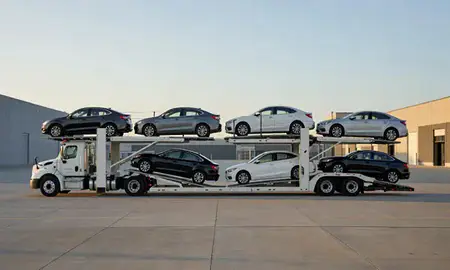 Car transporter parked in an industrial area of Highlands Ranch, Colorado, United States