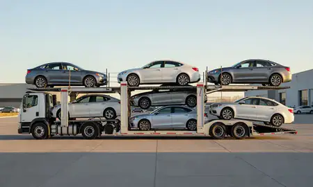Car transporter parked in an industrial area of Ken Caryl, Colorado, United States