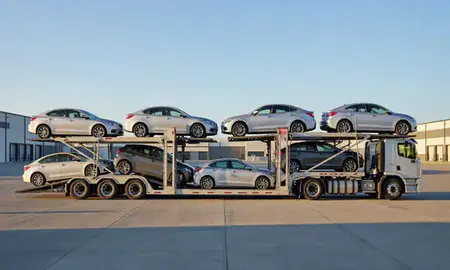 Car transporter parked in an industrial area of Lafayette, Colorado, United States