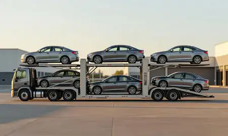 Car transporter parked in an industrial area of Lakewood, Colorado, United States