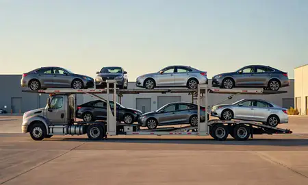 Car transporter parked in an industrial area of Littleton, Colorado, United States