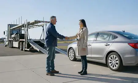 Vehicle owner beside their delivered car in Northglenn, Colorado, United States