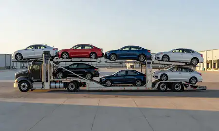 Car transporter parked in an industrial area of Northglenn, Colorado, United States