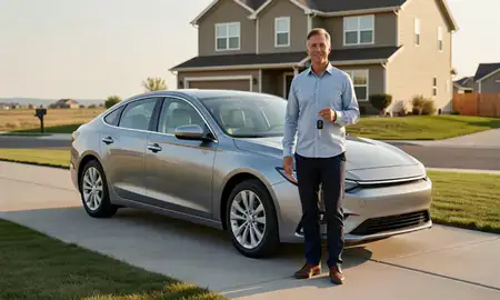 Car delivered to a driveway in Parker, Colorado, United States