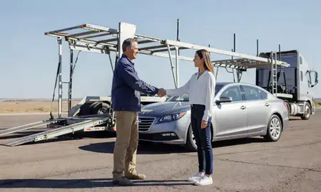 Vehicle owner beside their delivered car in Pueblo, Colorado, United States