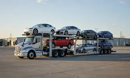 Car transporter loaded with vehicles in Security-Widefield, Colorado, United States