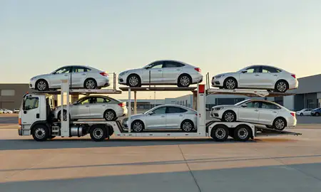Car transporter parked in an industrial area of Thornton, Colorado, United States