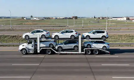 Multi-level car carrier on the highway to Westminster, Colorado, United States