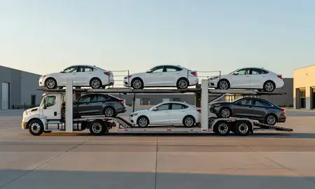 Car transporter parked in an industrial area of Westminster, Colorado, United States