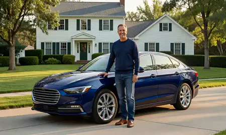 Customer with their delivered car in Connecticut, United States
