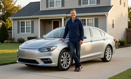 Customer with their delivered car in Danbury, Connecticut, United States