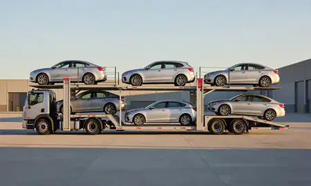 Car transporter parked in an industrial area of Danbury, Connecticut, United States