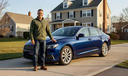 Customer with their delivered car in Kensington, Connecticut, United States