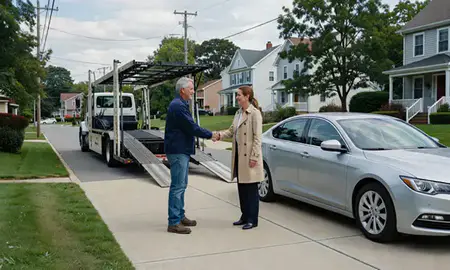 Vehicle owner beside their delivered car in Kensington, Connecticut, United States