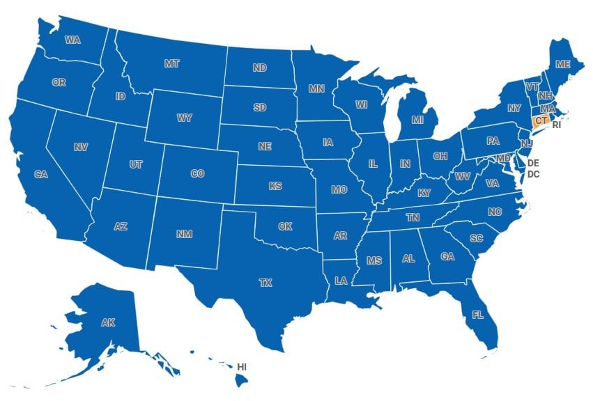 Map of Connecticut, USA