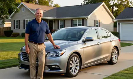 Customer with their delivered car in Meriden, Connecticut, United States