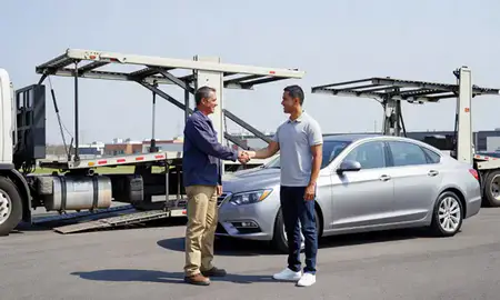 Vehicle owner beside their delivered car in Meriden, Connecticut, United States