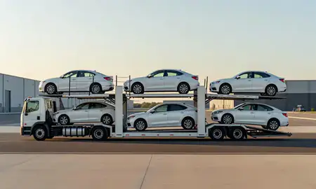 Car transporter parked in an industrial area of Meriden, Connecticut, United States