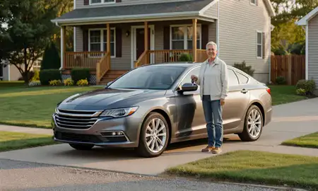 Car delivered to a driveway in Middletown, Connecticut, United States