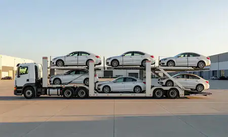 Car transporter parked in an industrial area of Middletown, Connecticut, United States