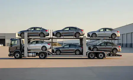 Car transporter parked in an industrial area of Milford city, Connecticut, United States