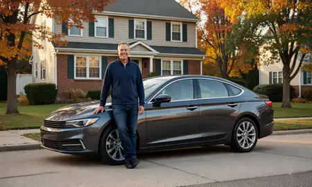 Customer with their delivered car in Naugatuck, Connecticut, United States