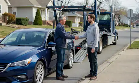 Vehicle owner beside their delivered car in Naugatuck, Connecticut, United States