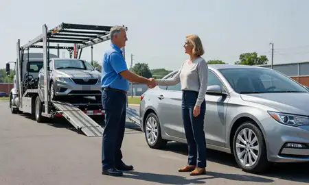 Vehicle owner beside their delivered car in New Britain, Connecticut, United States