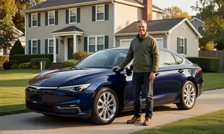 Customer with their delivered car in New Haven, Connecticut, United States
