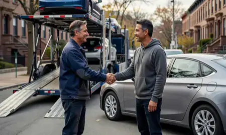 Vehicle owner beside their delivered car in New Haven, Connecticut, United States